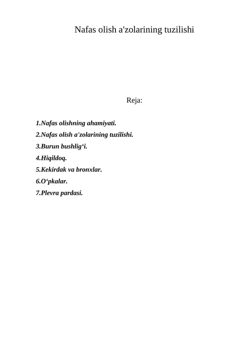 Nafas olish a'zolarining tuzilishi 1