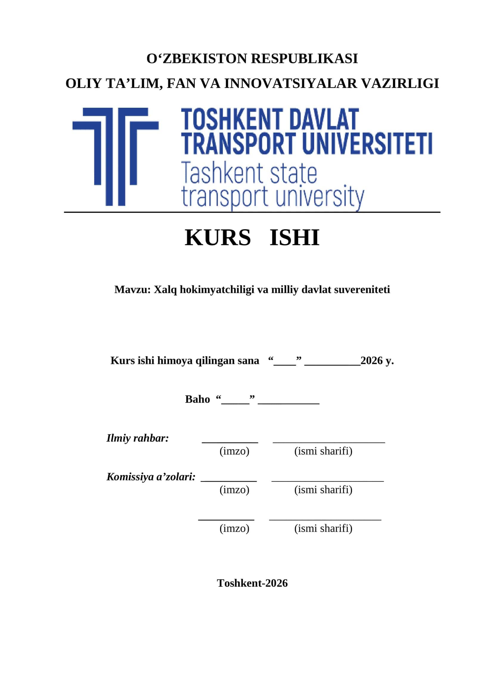 Xalq hokimyatchiligi va milliy davlat suvereniteti  kurs ishi 1