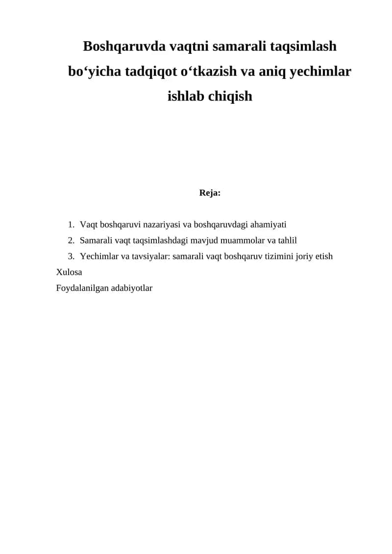 Vaqtni samarali taqsimlash bo‘yicha tadqiqot 1