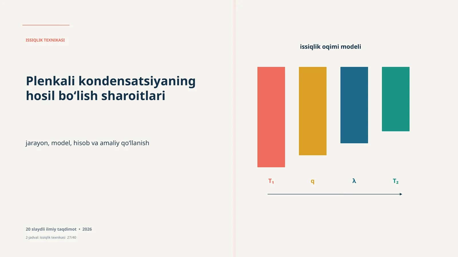 Issiqlik texnikasi Mavzuni tushunishda issiqlik oqimi asosiy nuqta sifatida ko‘riladi. Harorat gradiyenti muhim rol o‘ynaydi 1