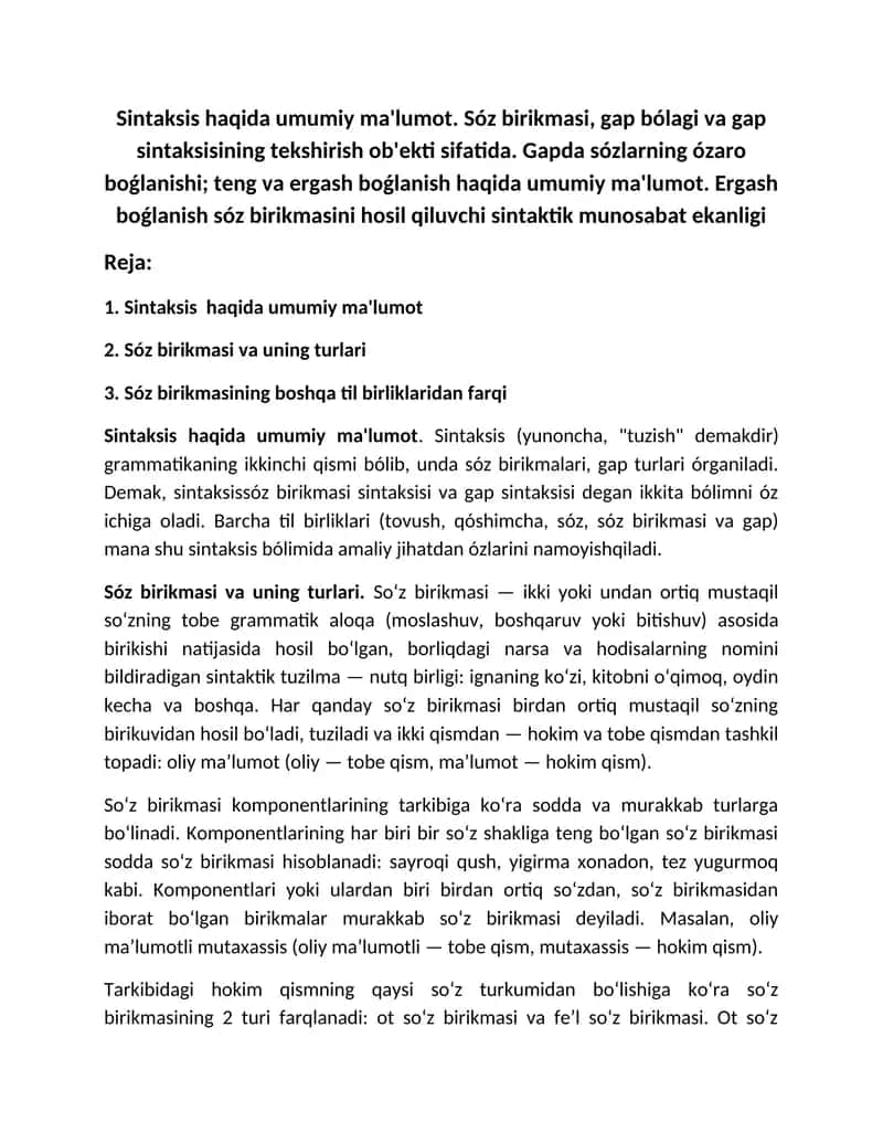 Sintaksis haqida umumiy ma'lumot 1