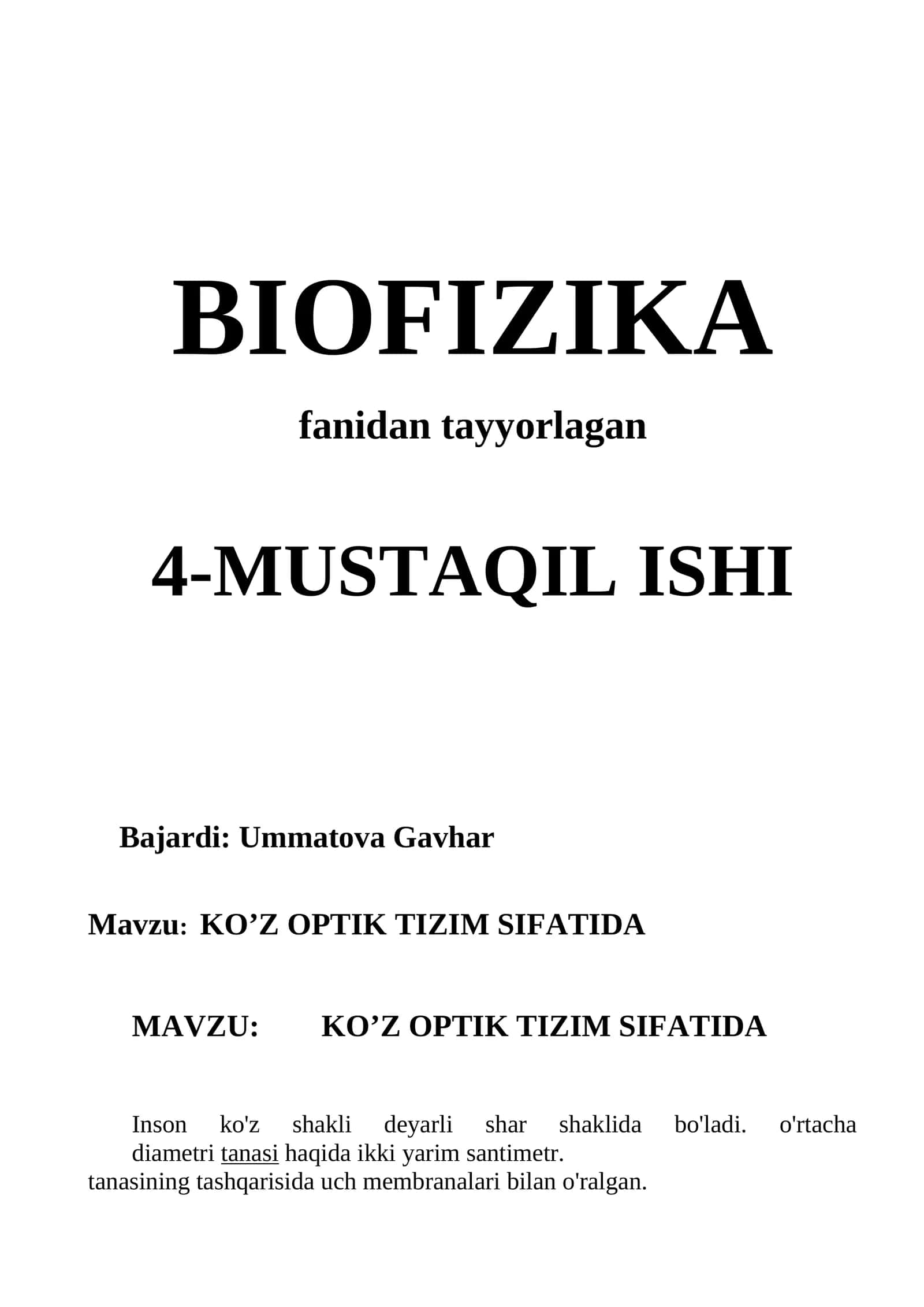 KO’Z OPTIK TIZIM SIFATIDA 1