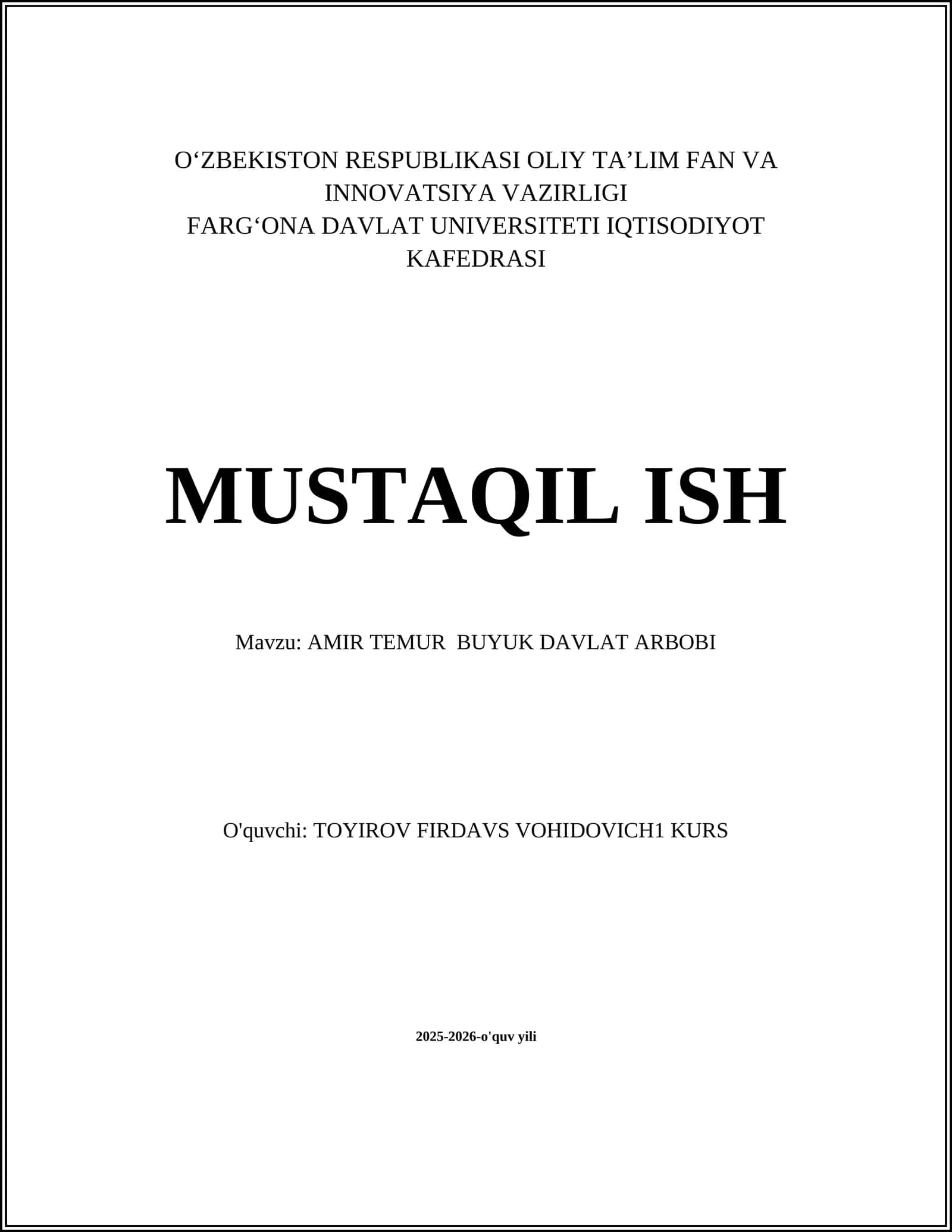 AMIR TEMUR BUYUK DAVLAT ARBOBI 1