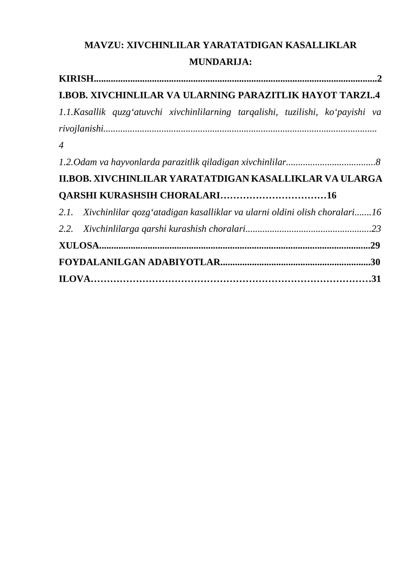 XIVCHINLILAR YARATATDIGAN KASALLIKLAR 1