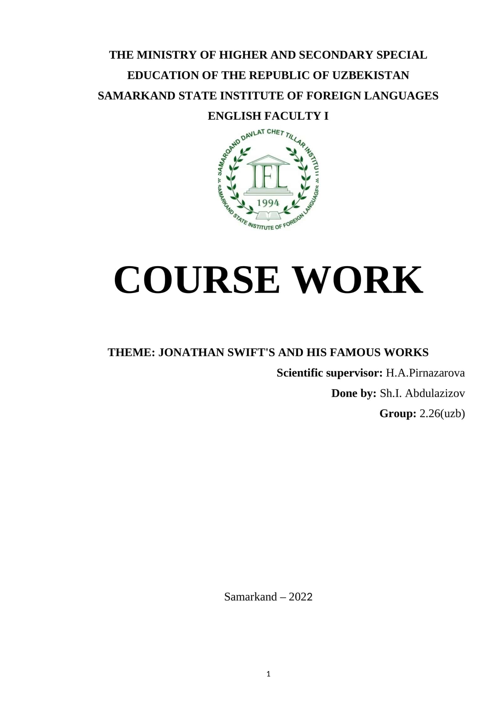 Theme: Jonathan Swift's and His Famous Works 1
