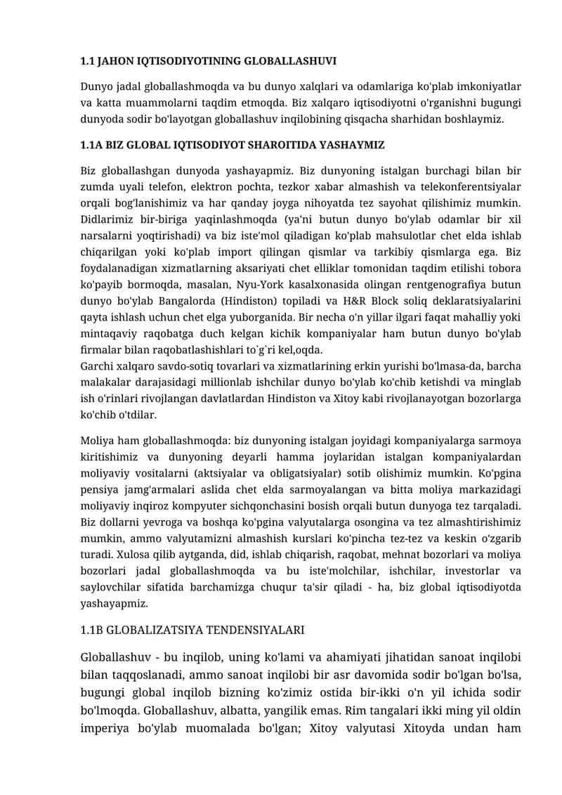 JAHON IQTISODIYOTINING GLOBALLASHUVI 1