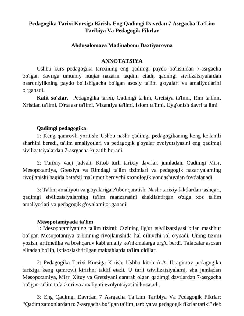 Pedagogika Tarixi Kursiga Kirish 1