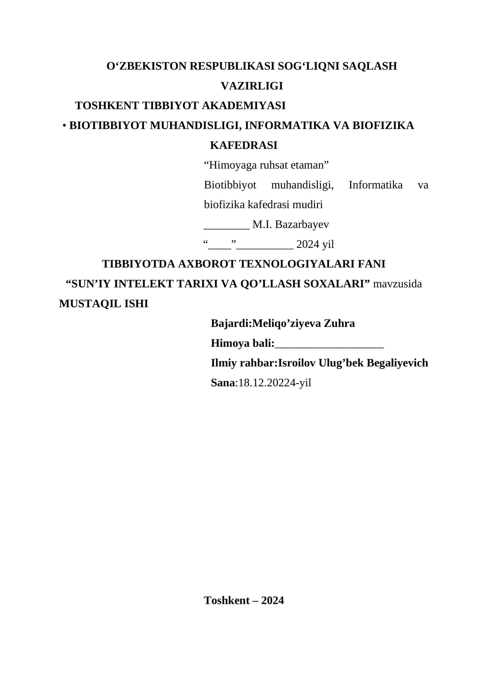 SUN’IY INTELEKT TARIXI VA QO’LLASH SOXALARI 1
