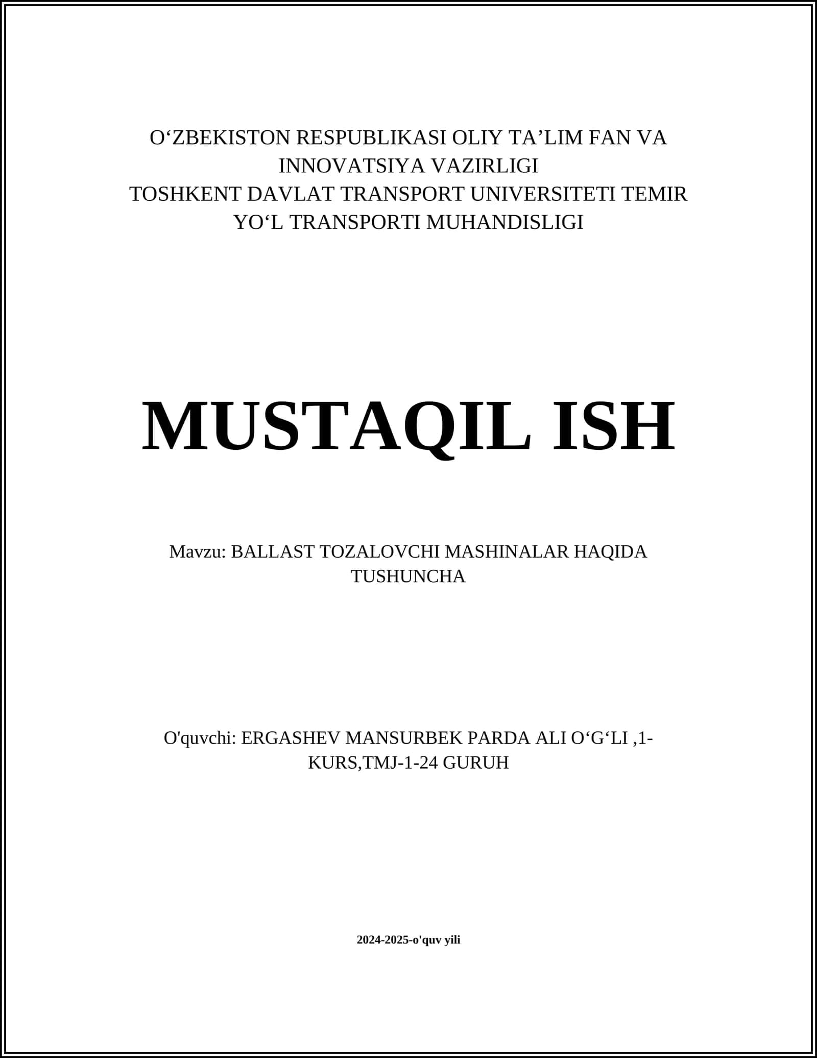 BALLAST TOZALOVCHI MASHINALAR HAQIDA TUSHUNCHA 1
