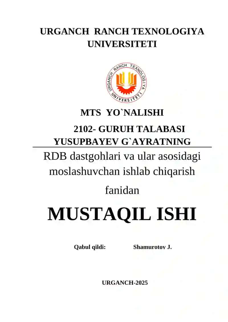 Avtomatlashtirilgan RDB texnologik jihozlari