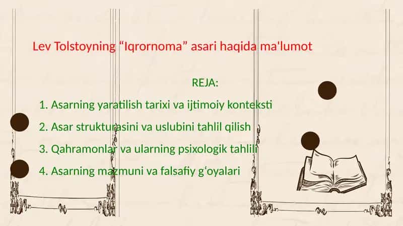 Lev Tolstoyning “Iqrornoma” asari haqidama'lumot 1