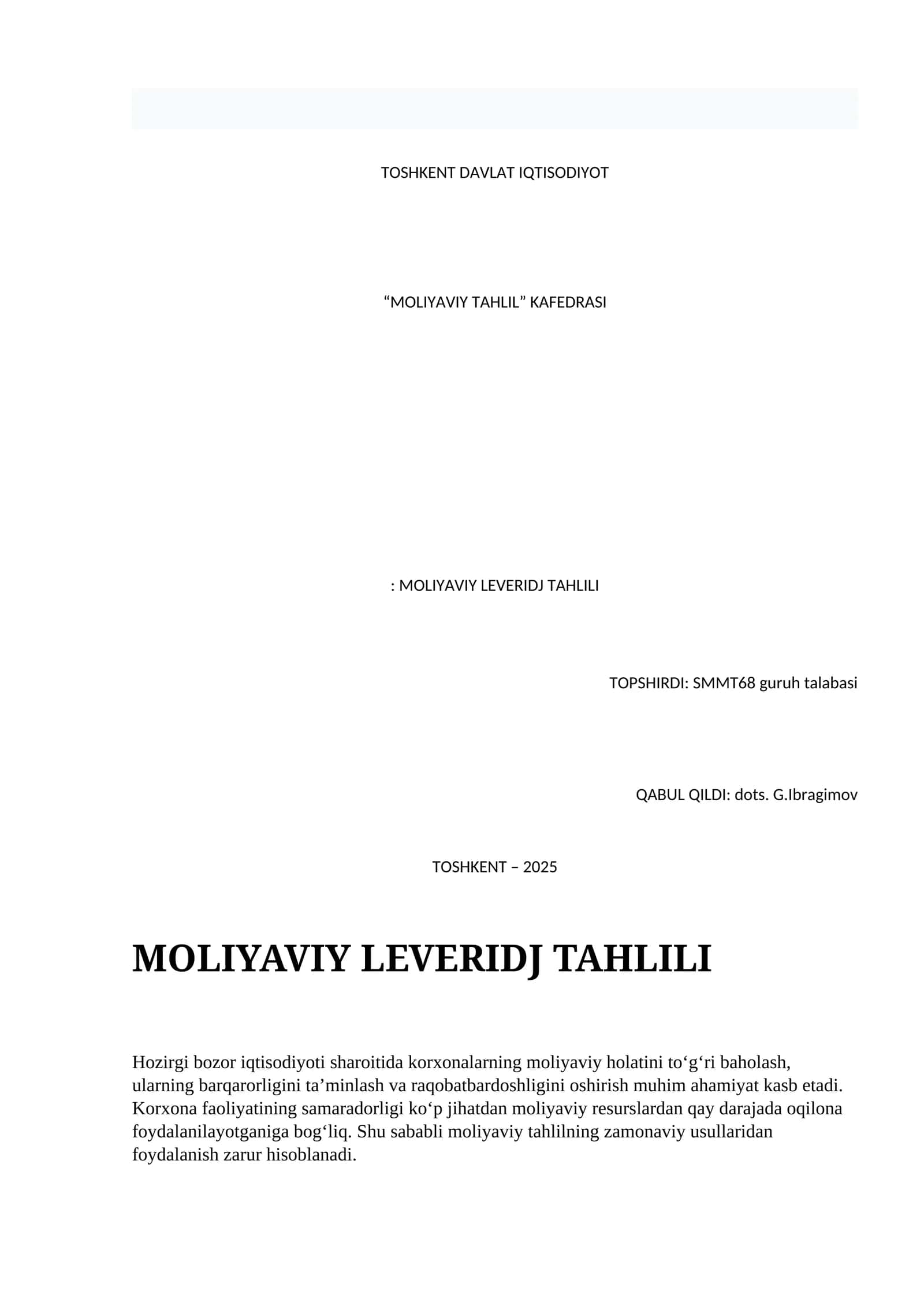 Moliyaviy leveridj tahlili 1