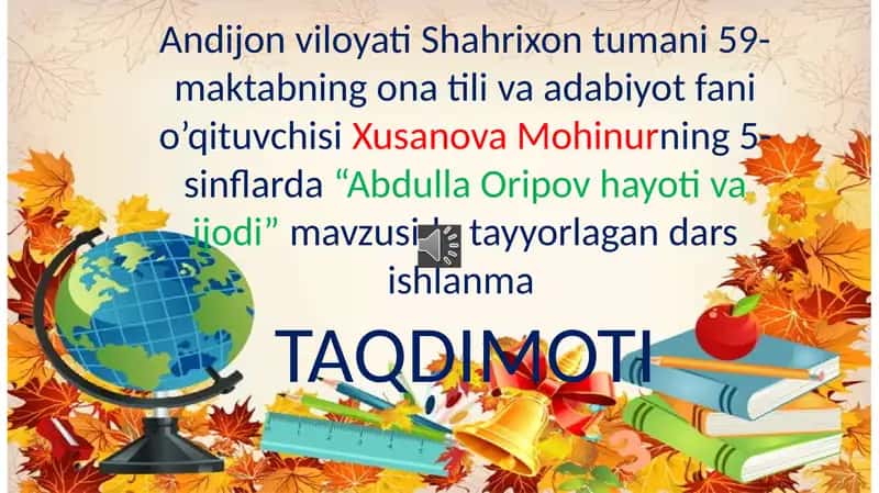 Abdulla Oripov hayoti va ijodi dars ishlanmasi 1