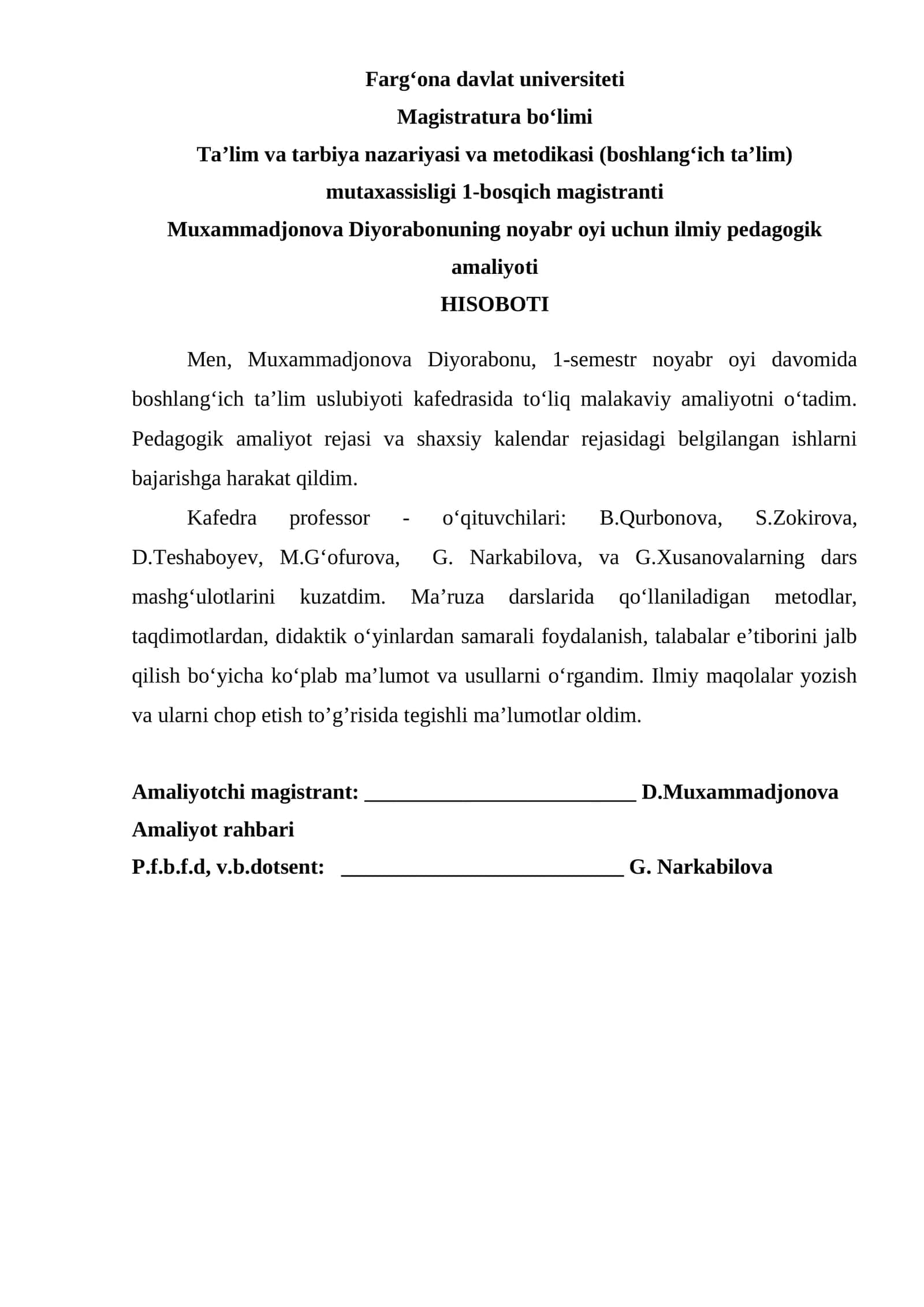 magistrlar uchun amaliyot hisoboti 1