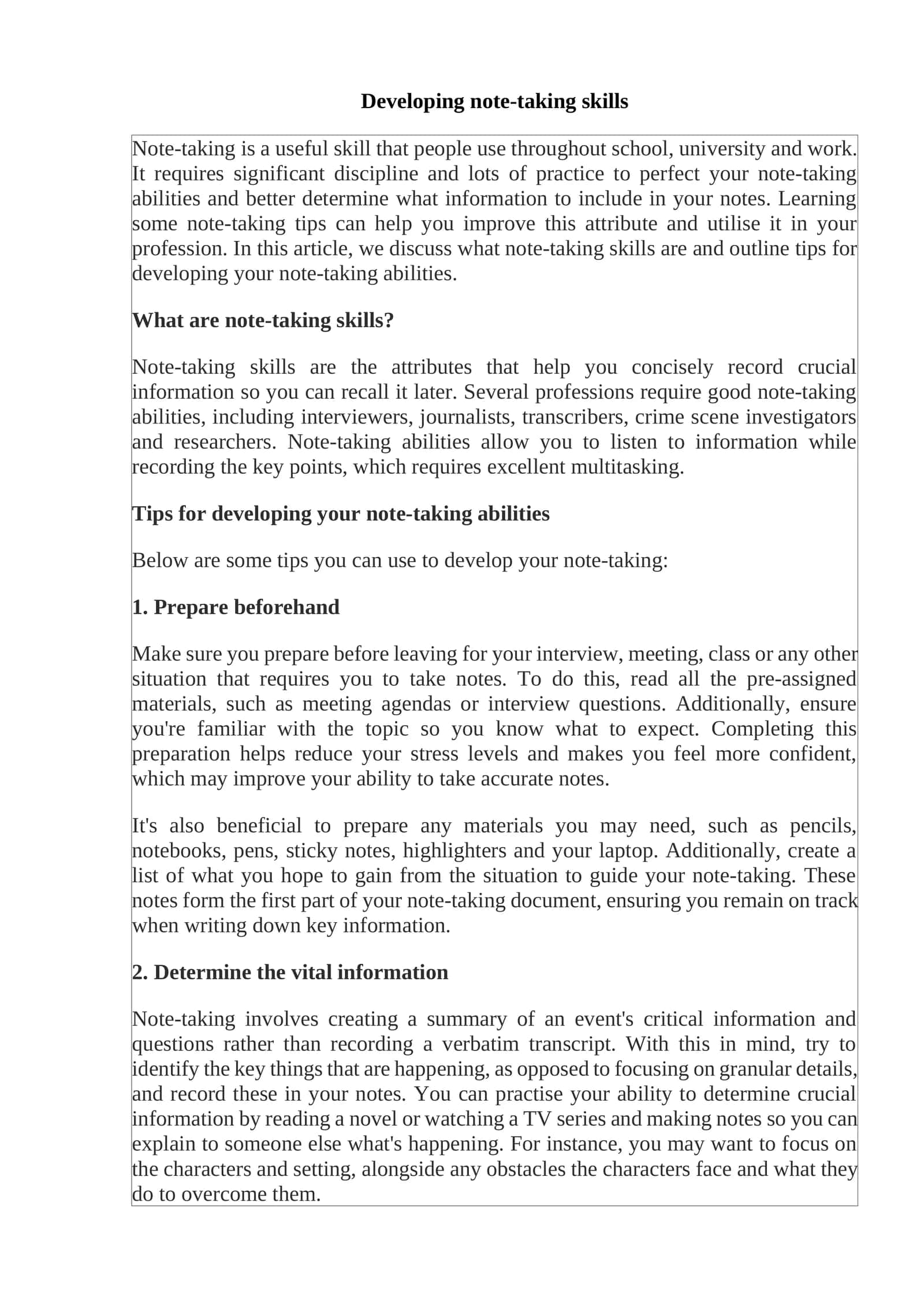 Developing note-taking skills 1