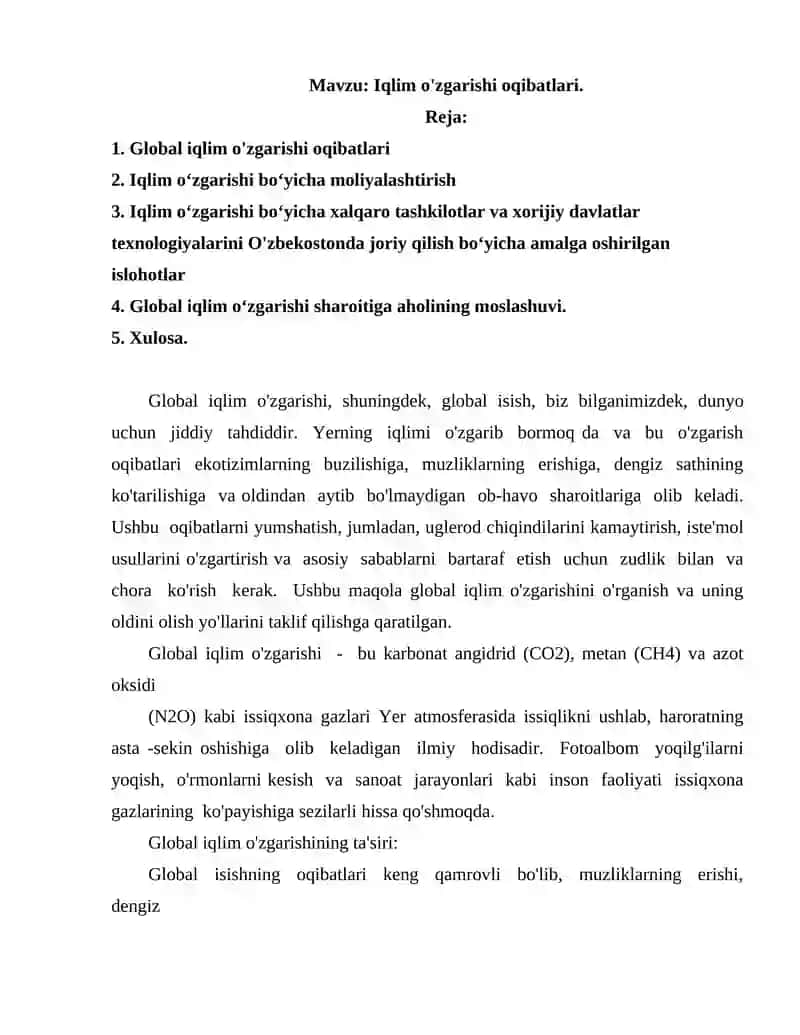 Global iqlim o'zgarishi oqibatlari