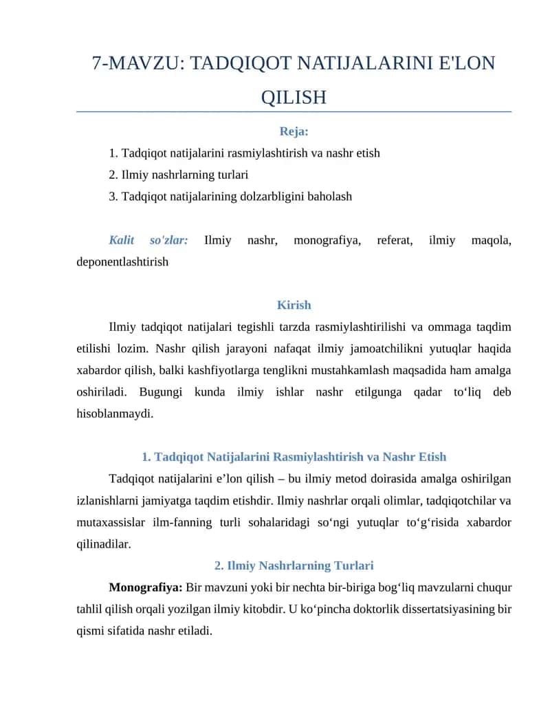 Tadqiqot natijalarini e'lon qilish 1