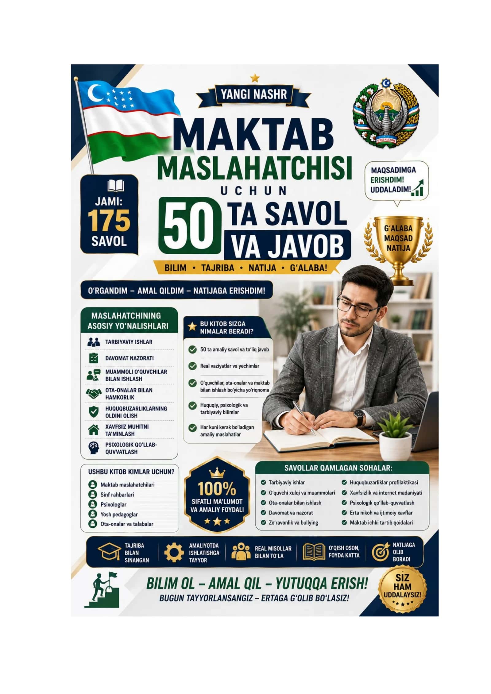 MAKTAB MASLAHATCHISI UCHUN 50 TA SAVOL VA JAVOB 1