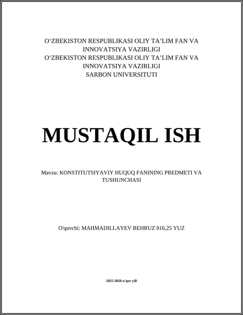 Konstitutsiyaviy huquq fanining predmeti va tushunchasi 1