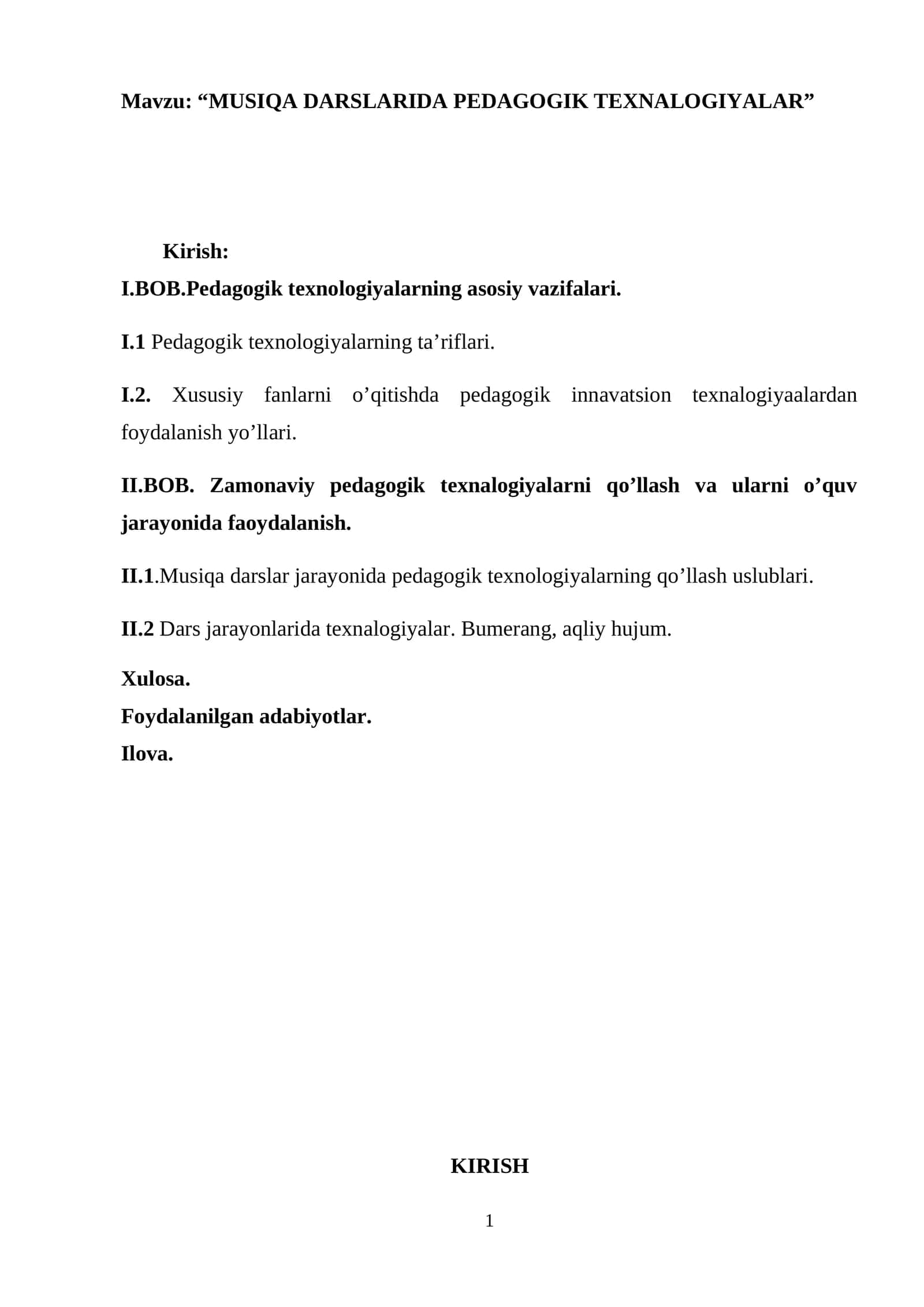 MUSIQA DARSLARIDA PEDAGOGIK TEXNALOGIYALAR 1