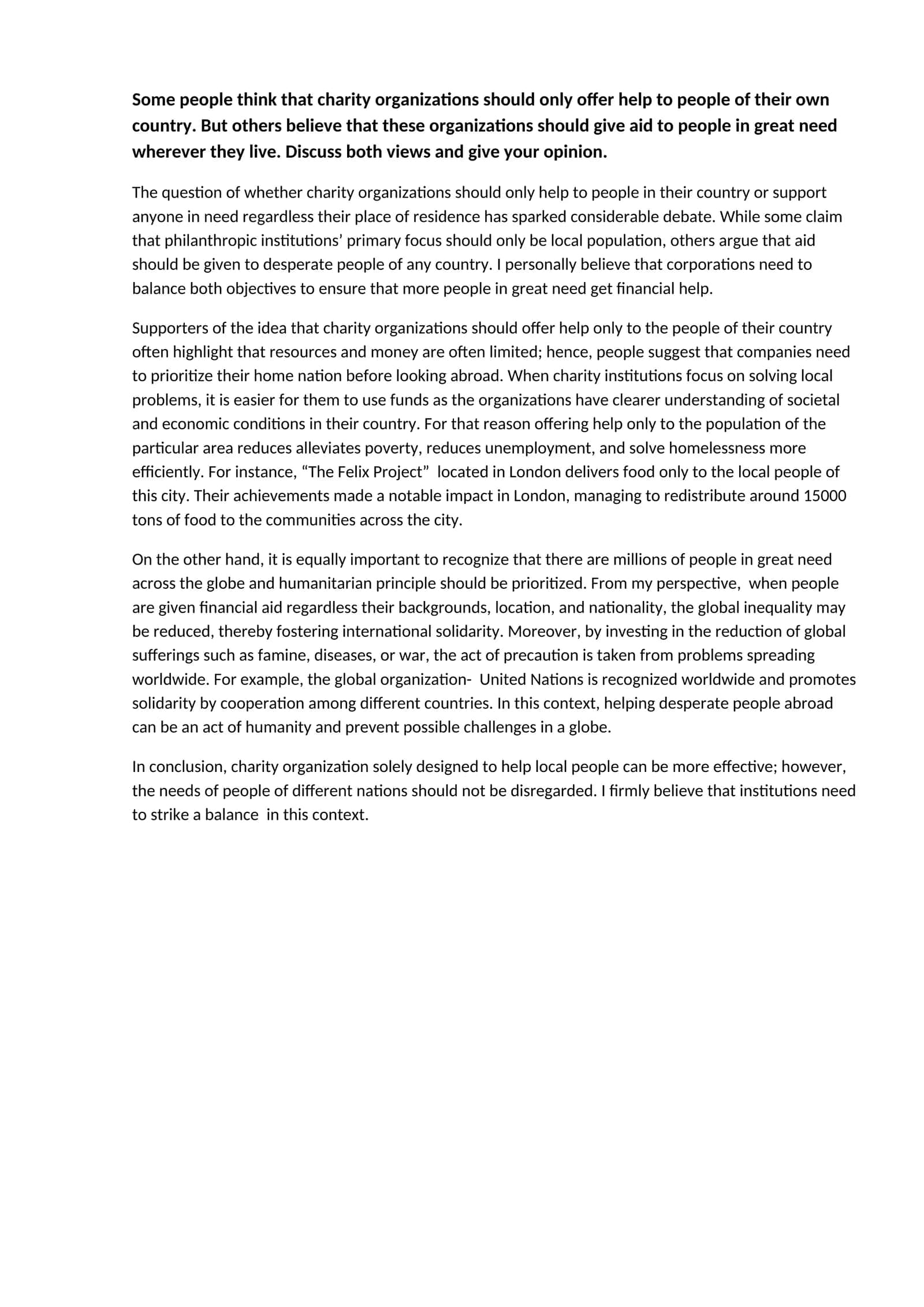 Charity Organizations: Local or Global Aid? 1