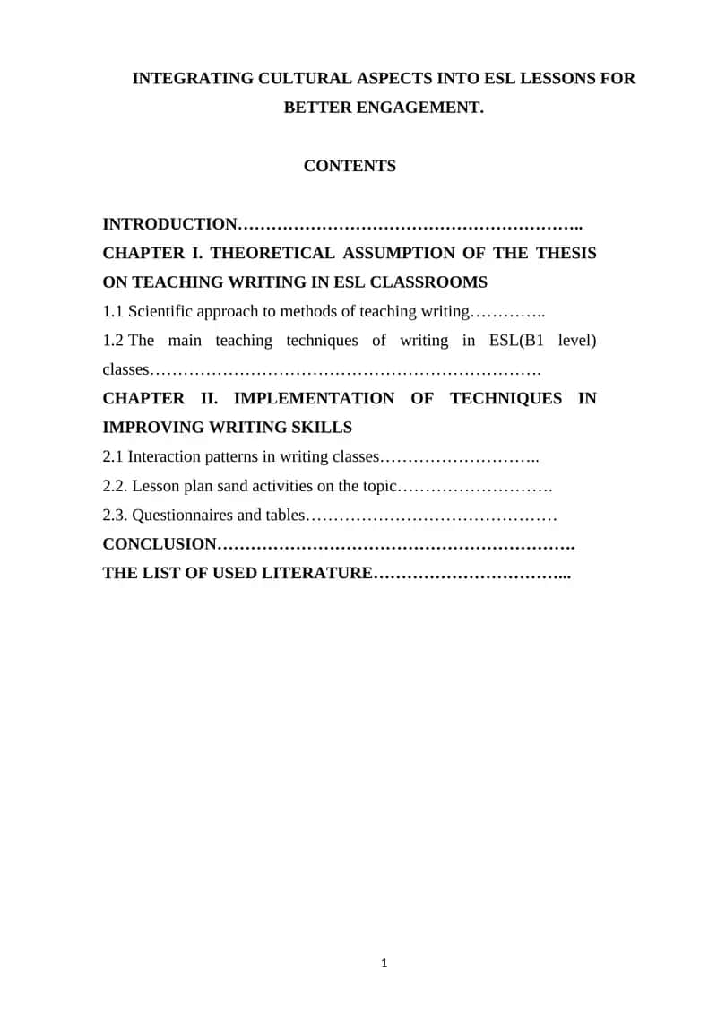 Integrating Cultural Aspects into ESL Lessons 1