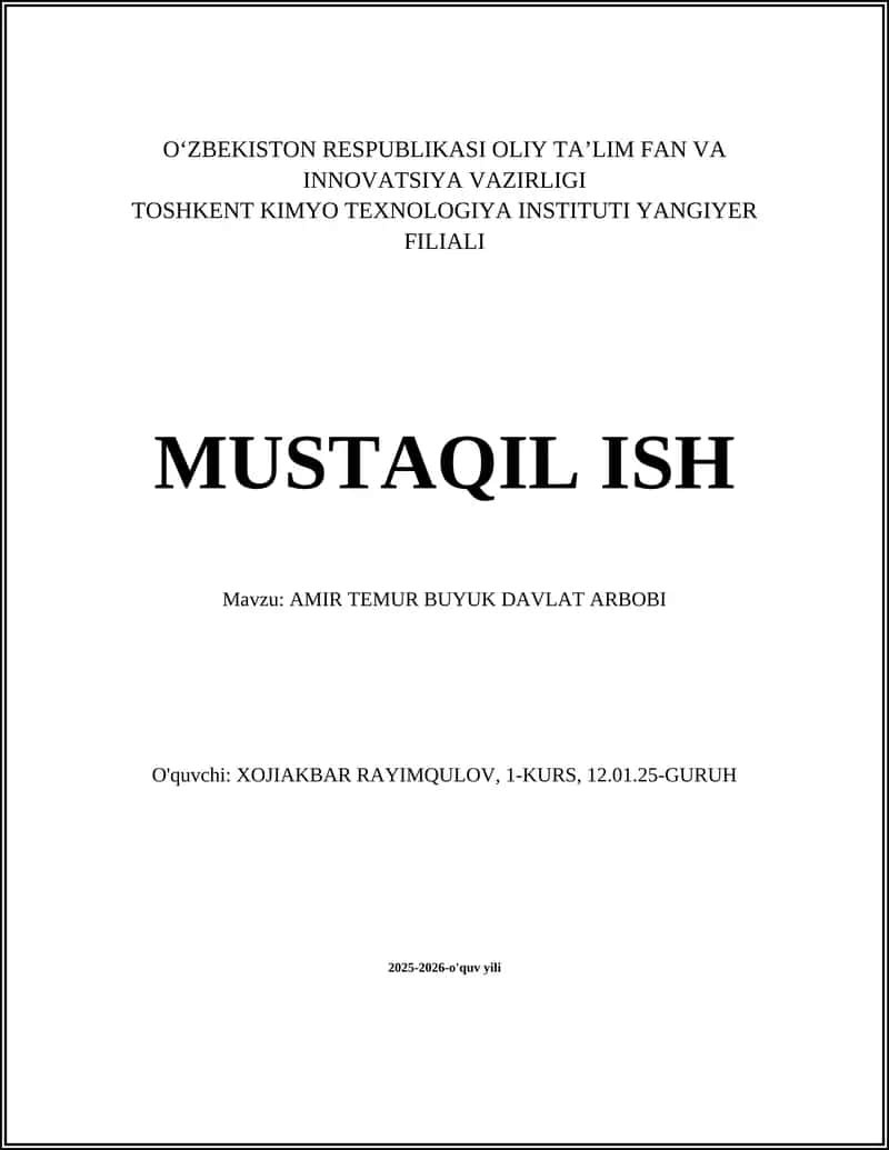 AMIR TEMUR BUYUK DAVLAT ARBOBI 1