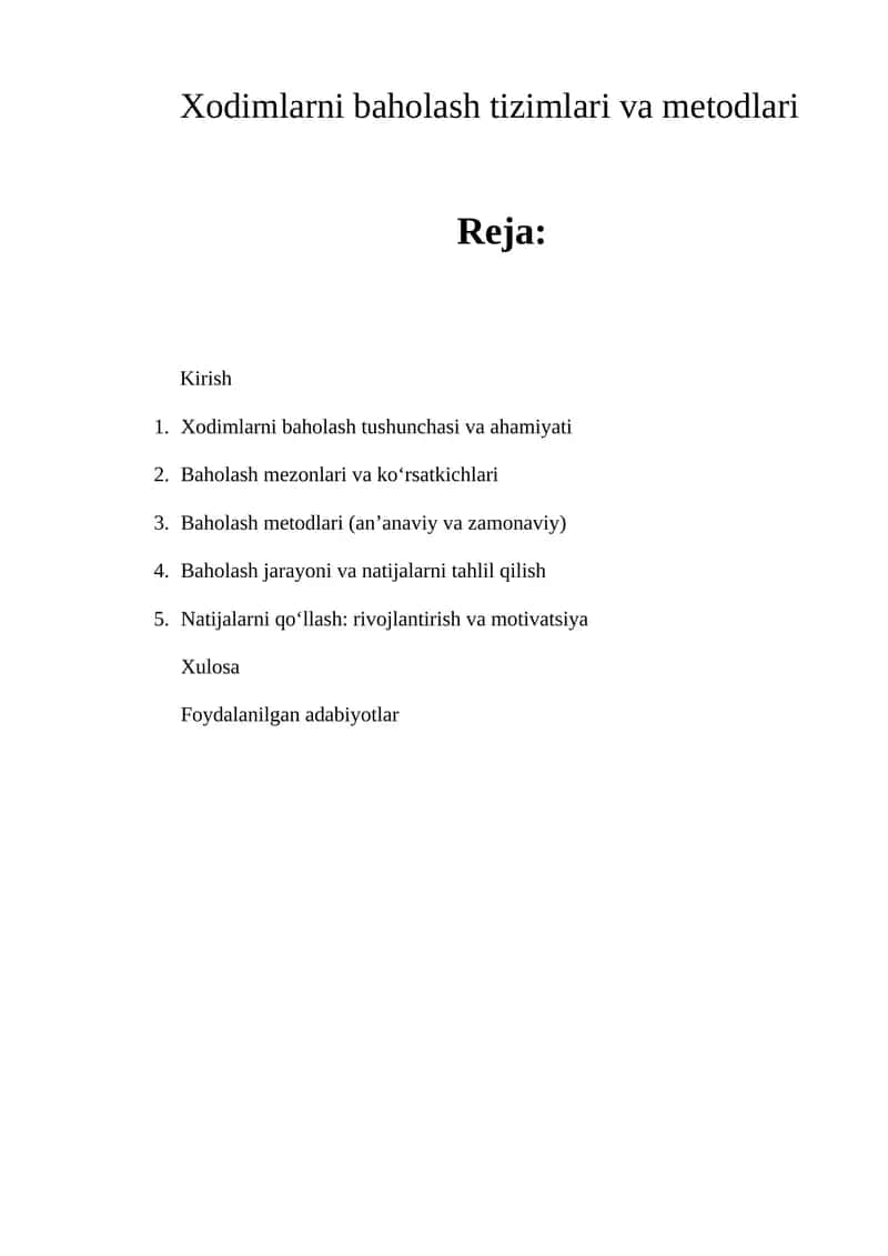 Xodimlarni baholash tizimlari va metodlari 1