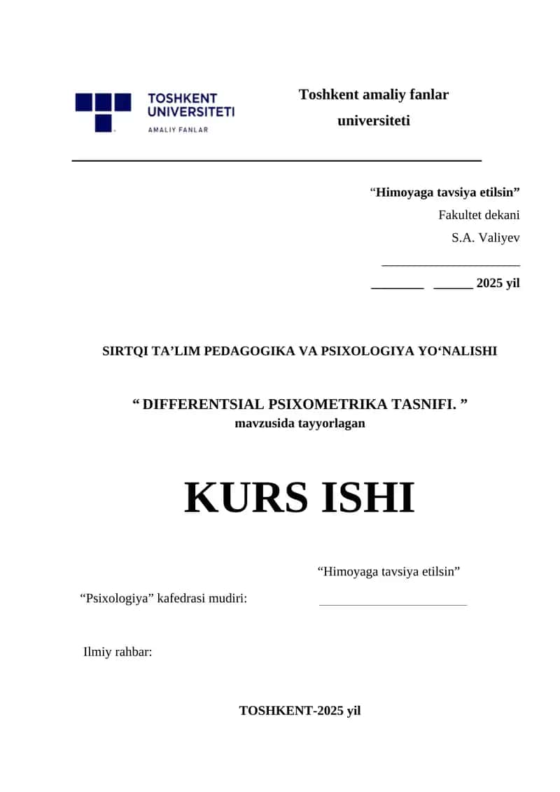 DIFFERENTSIAL PSIXOMETRIKANING NAZARIY ASOSLARI 1