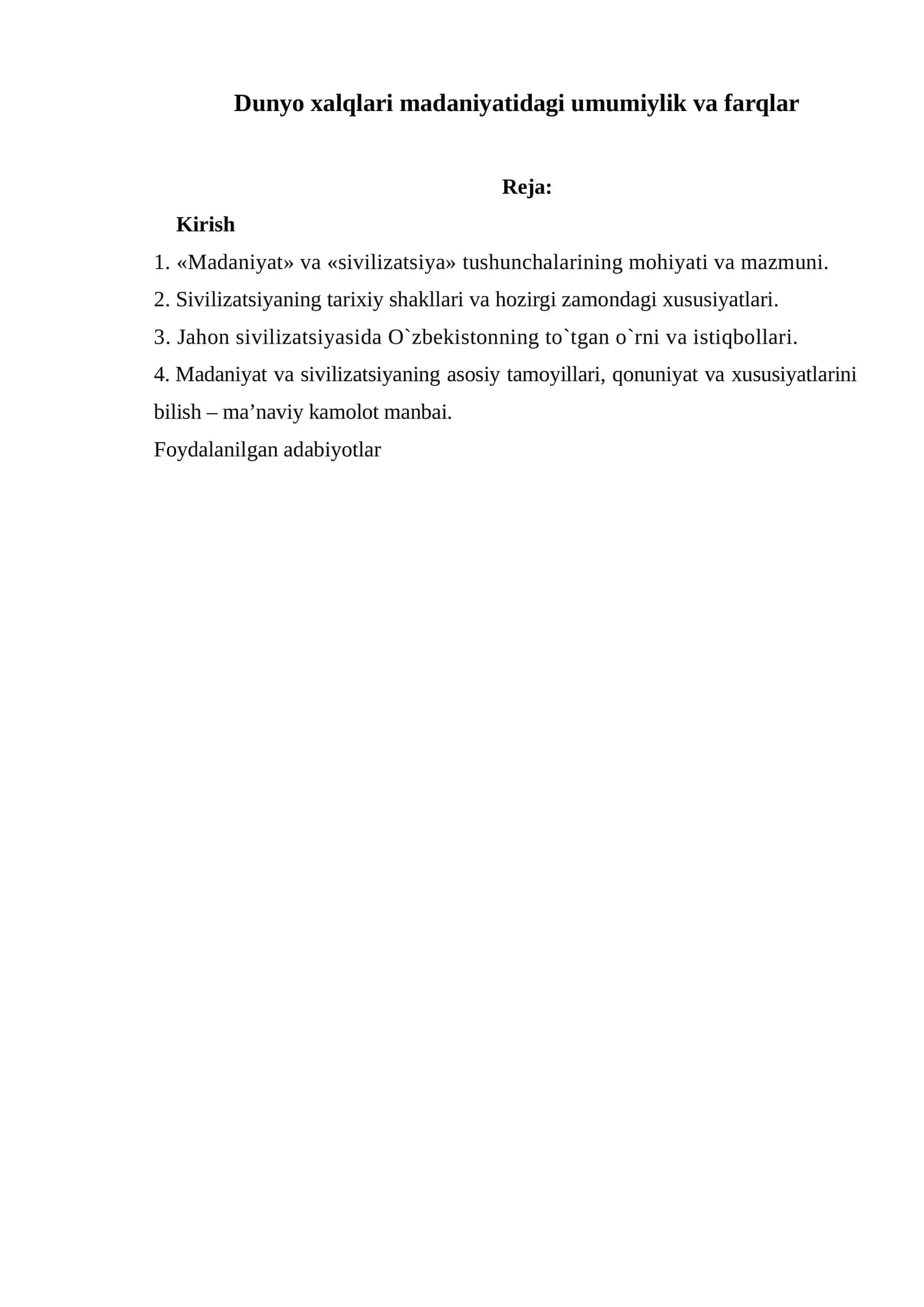 Dunyo xalqlari madaniyatidagi umumiylik va farqlar 1