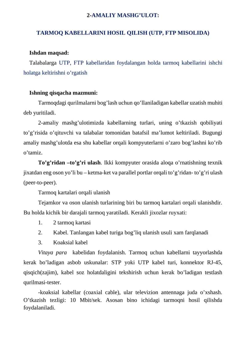 Tarmoq Kabellari 1