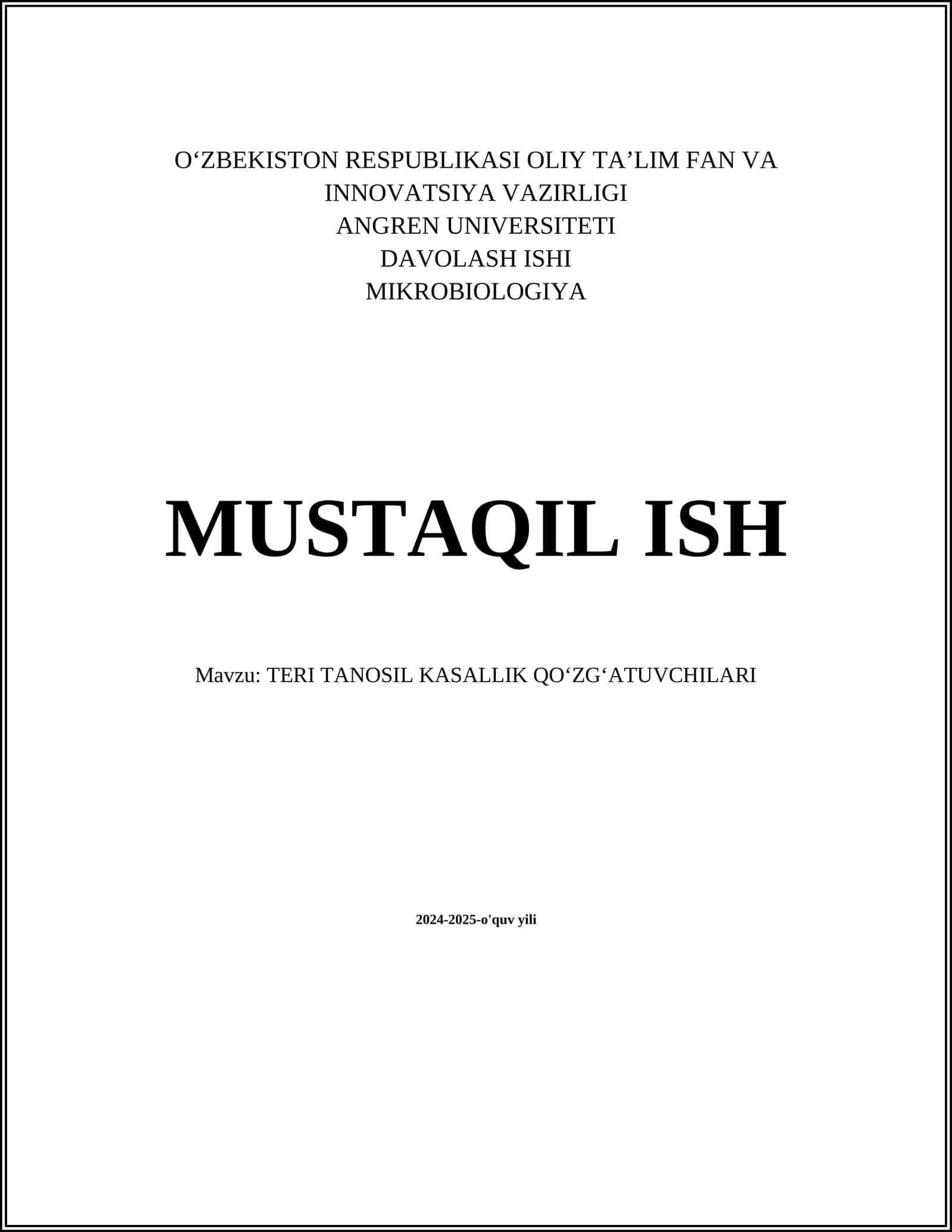 TERI TANOSIL KASALLIK QOʻZGʻATUVCHILARI 1