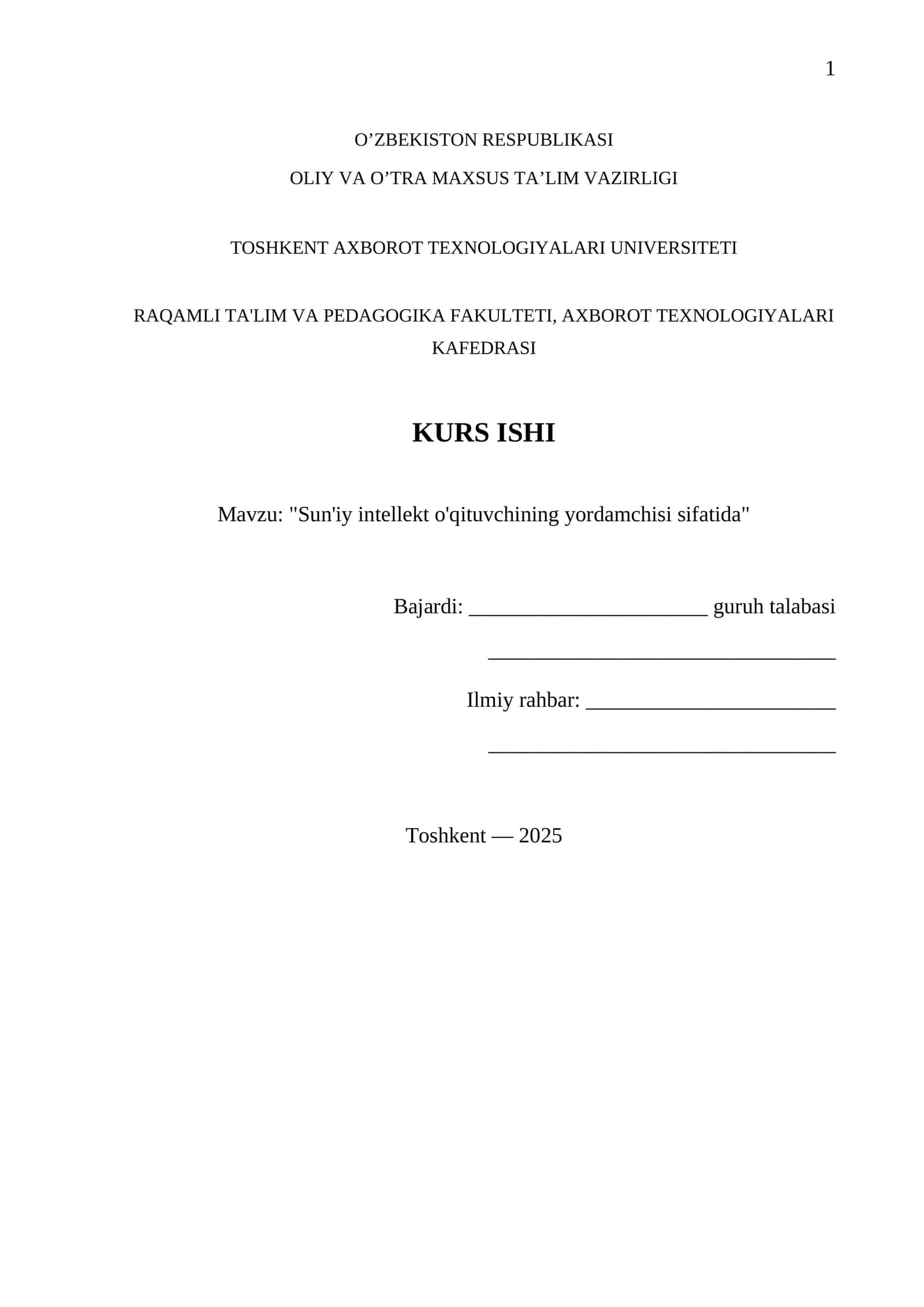 Sun'iy intellekt o'qituvchining yordamchisi sifatida 1