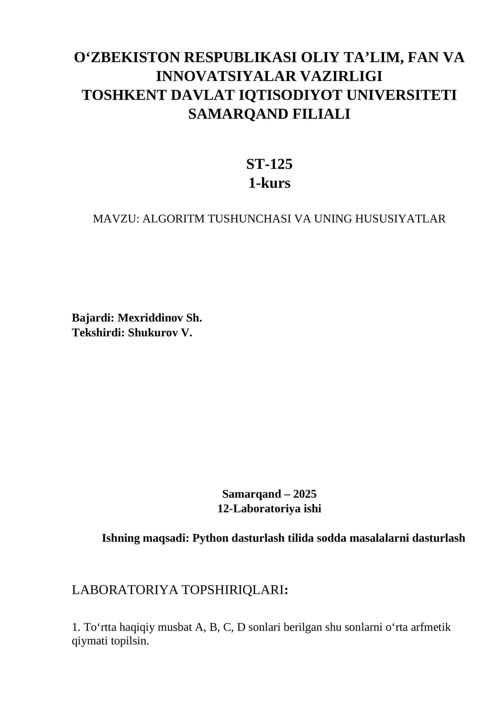 ALGORITM TUSHUNCHASI VA UNING HUSUSIYATLAR 1