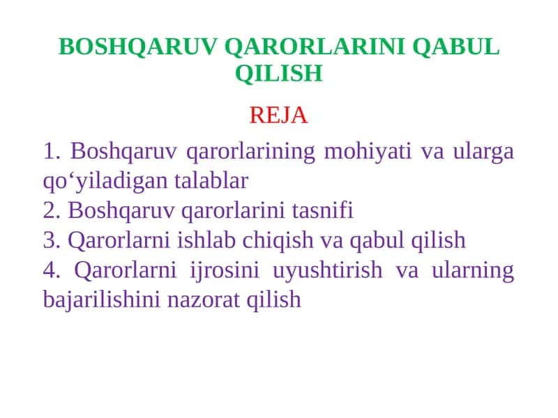 Boshqaruv Qarorlarini Qabul Qilish 1