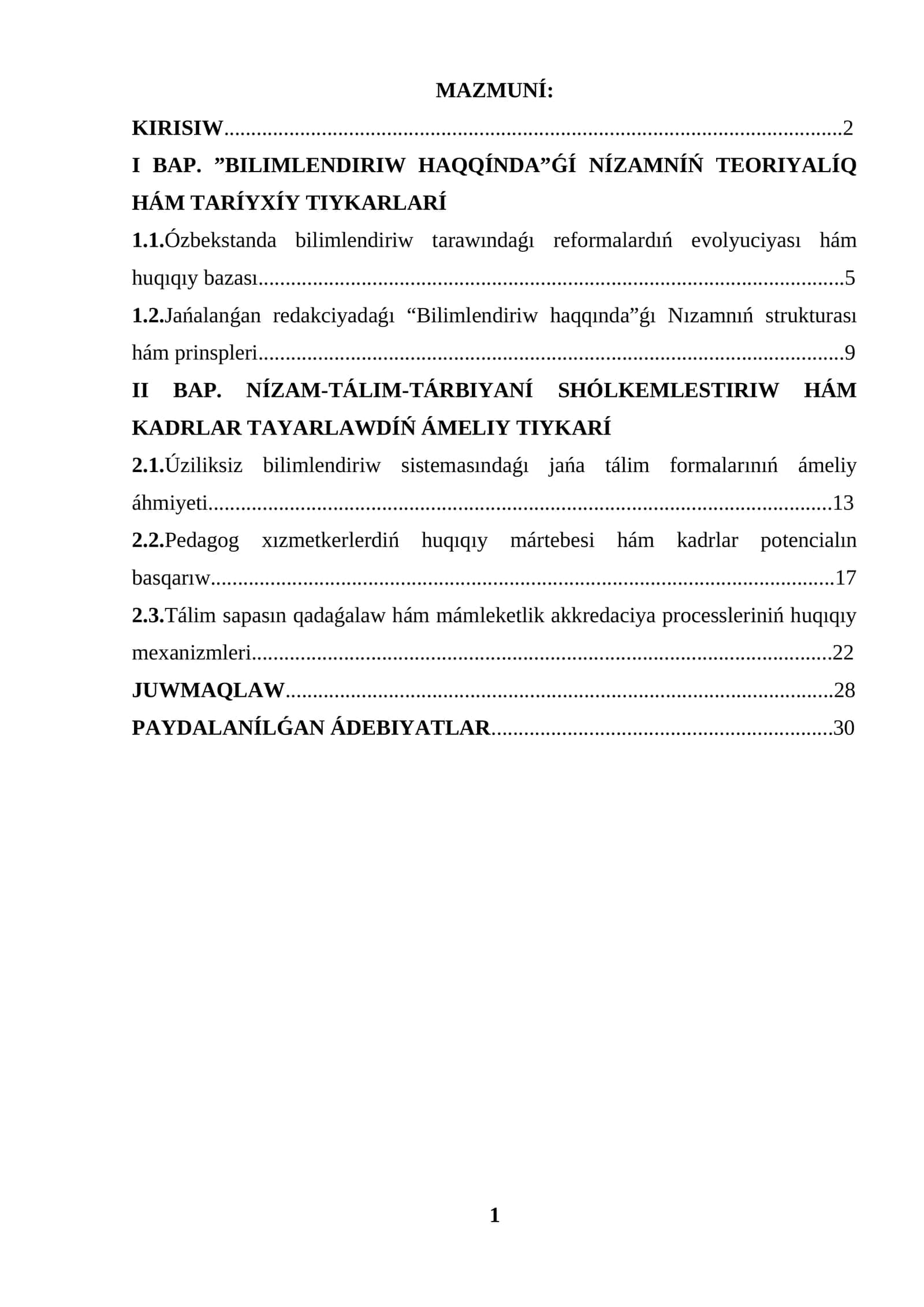 Bilimlendiriw haqqındaǵı Nızam 1