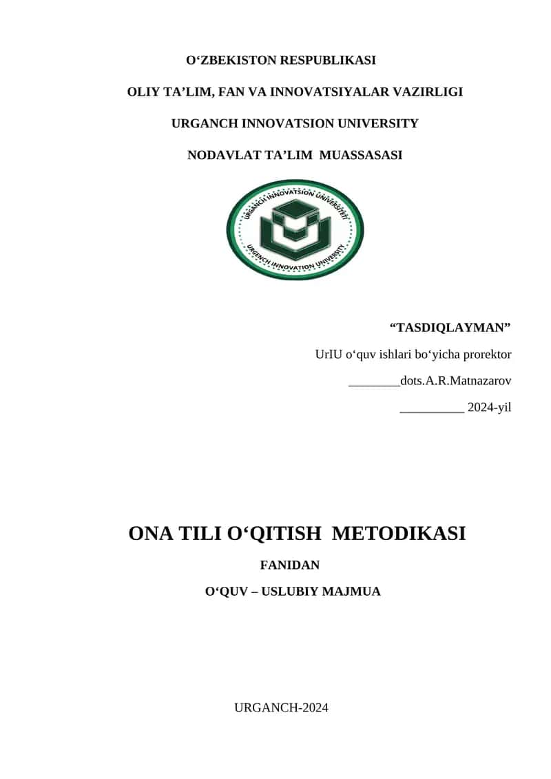ONA TILI O‘QITISH METODIKASI 1