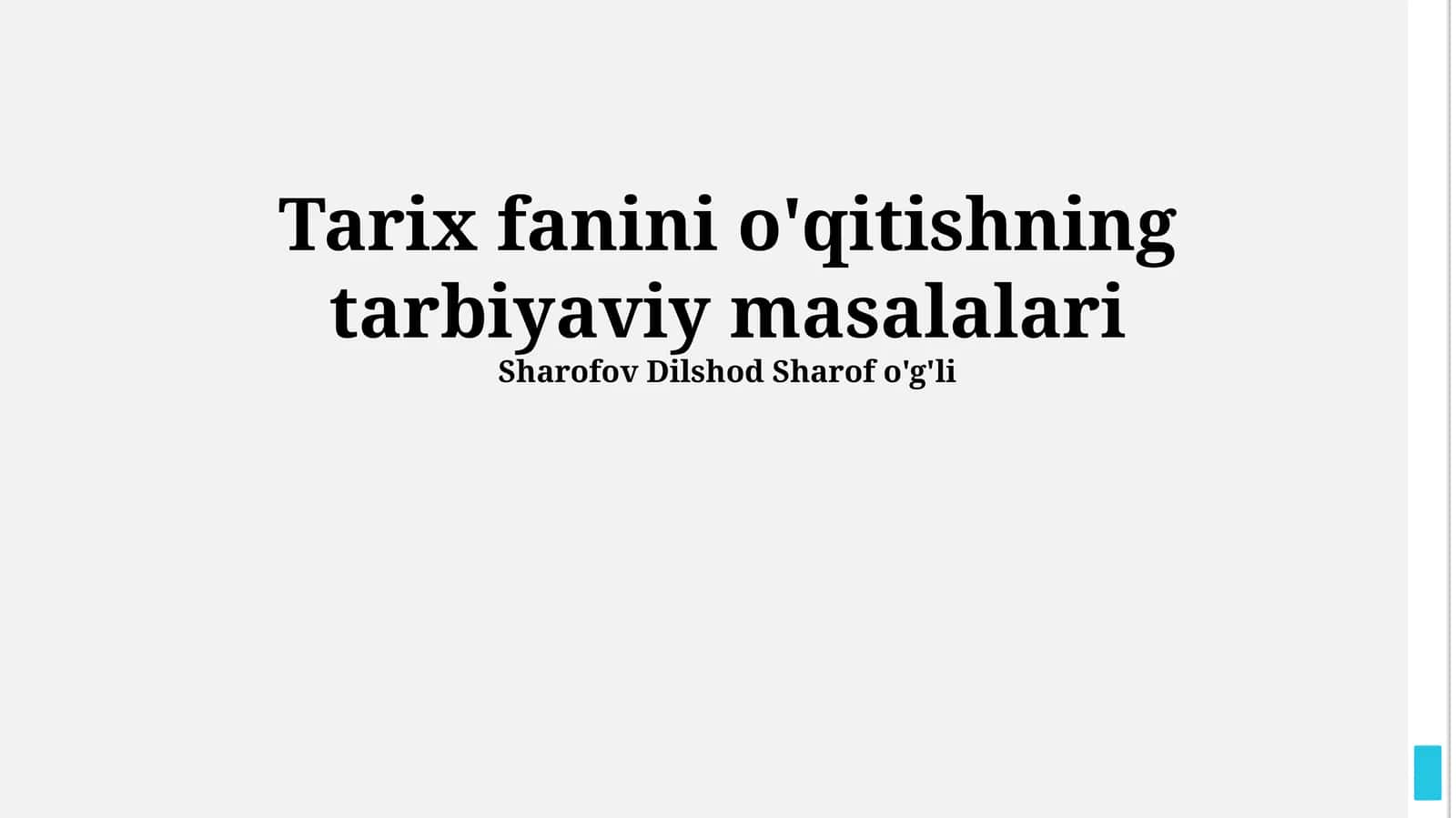 Tarix fanini o'qitishning tarbiyaviy masalalari 1