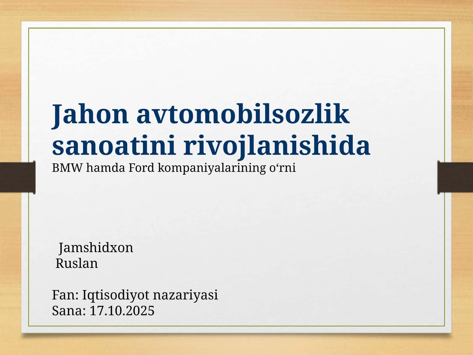 Avtomobilsozlikning tarixiy rivoji 1