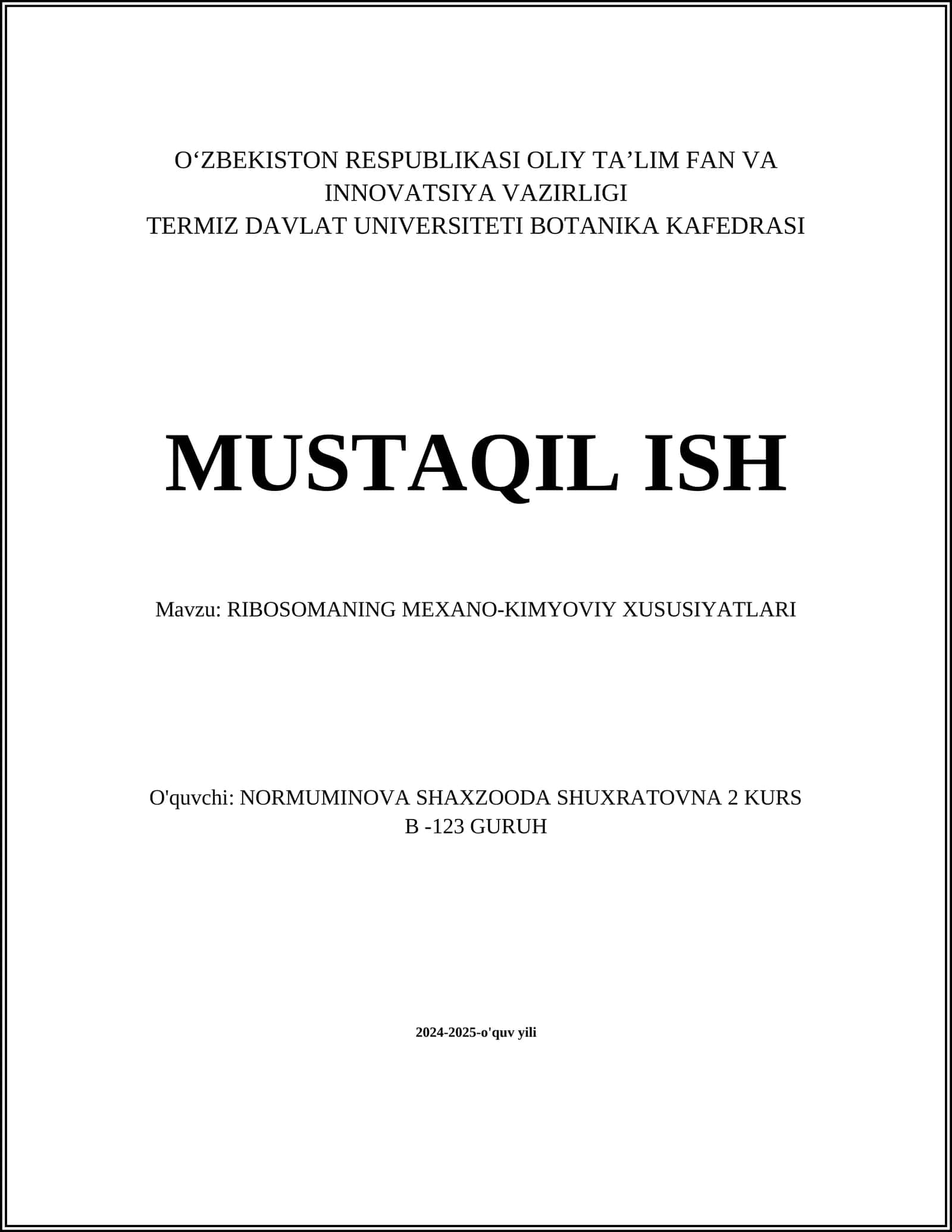 RIBOSOMANING MEXANO-KIMYOVIY XUSUSIYATLARI 1