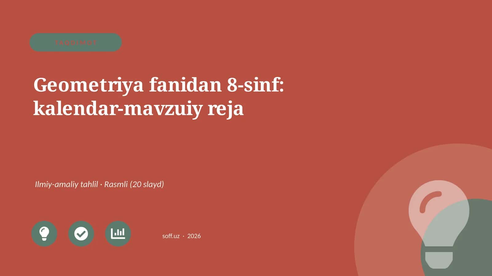 Geometriya fanidan 8-sinf: kalendar-mavzuiy reja 1