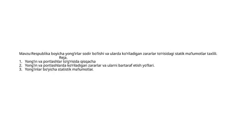 Yong‘inlar bo‘yicha statistik ma’lumotlar 1