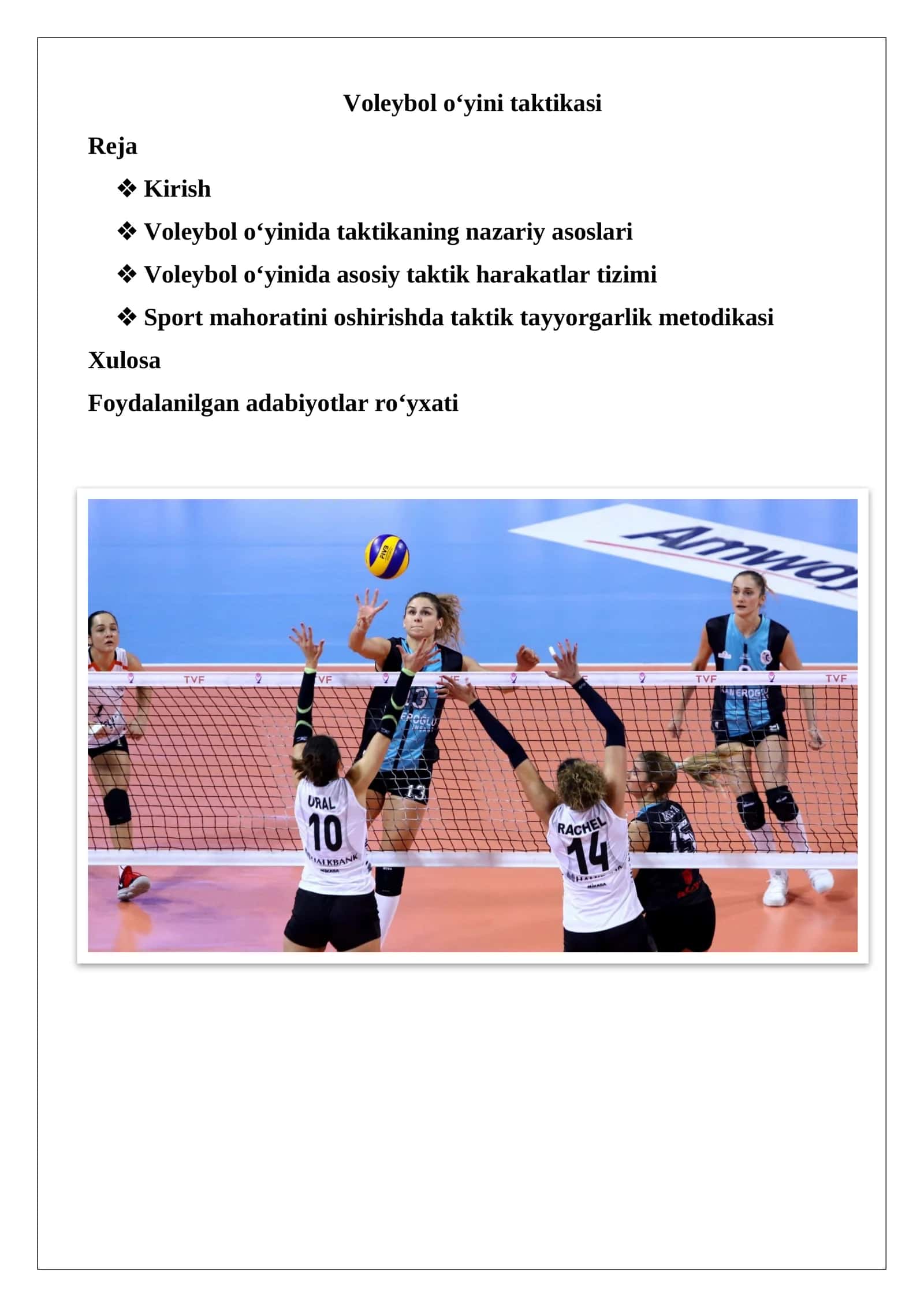 Voleybol o‘yini taktikasi 1