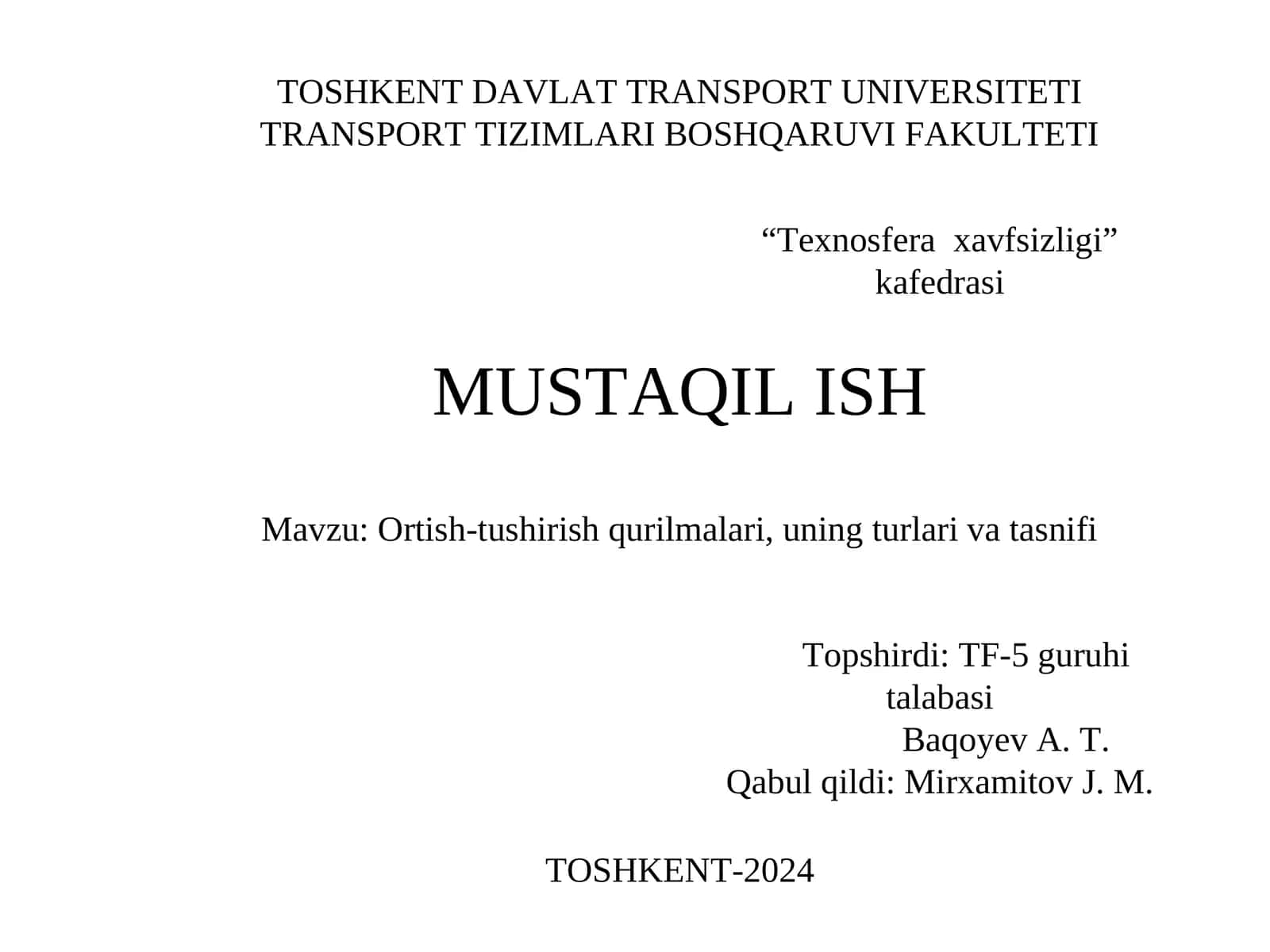 Ortish-tushirish qurilmalari, uning turlari va tasnifi 1