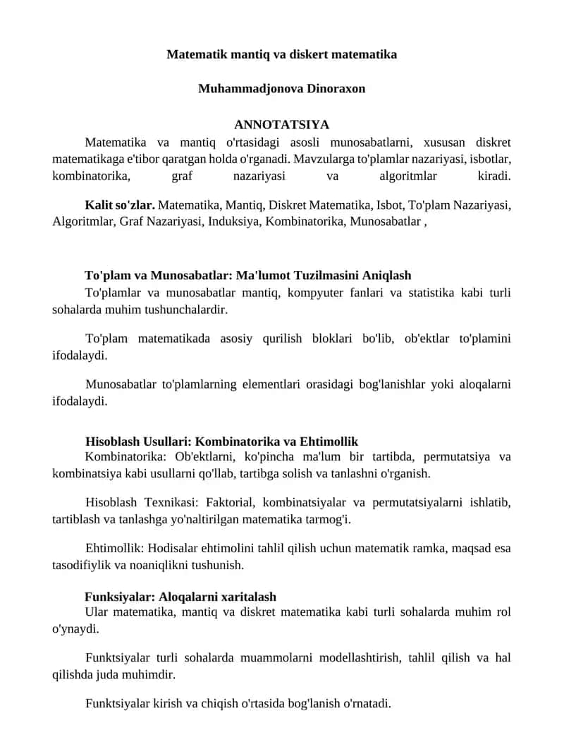 Matematik mantiq va diskret matematika 1