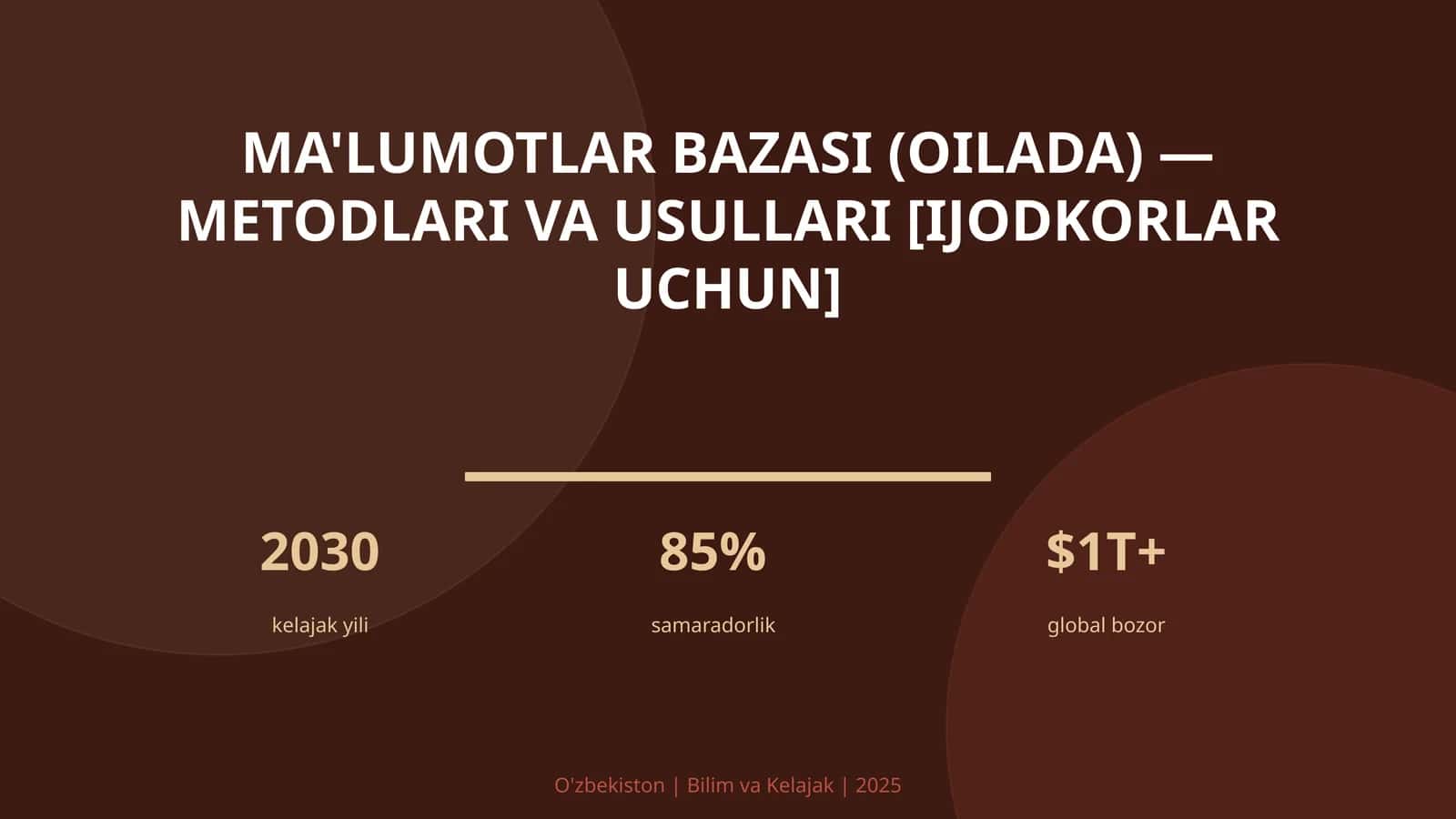 Ma'lumotlar bazasi (oilada) — metodlari va usullari [ijodkorlar uchun] 1