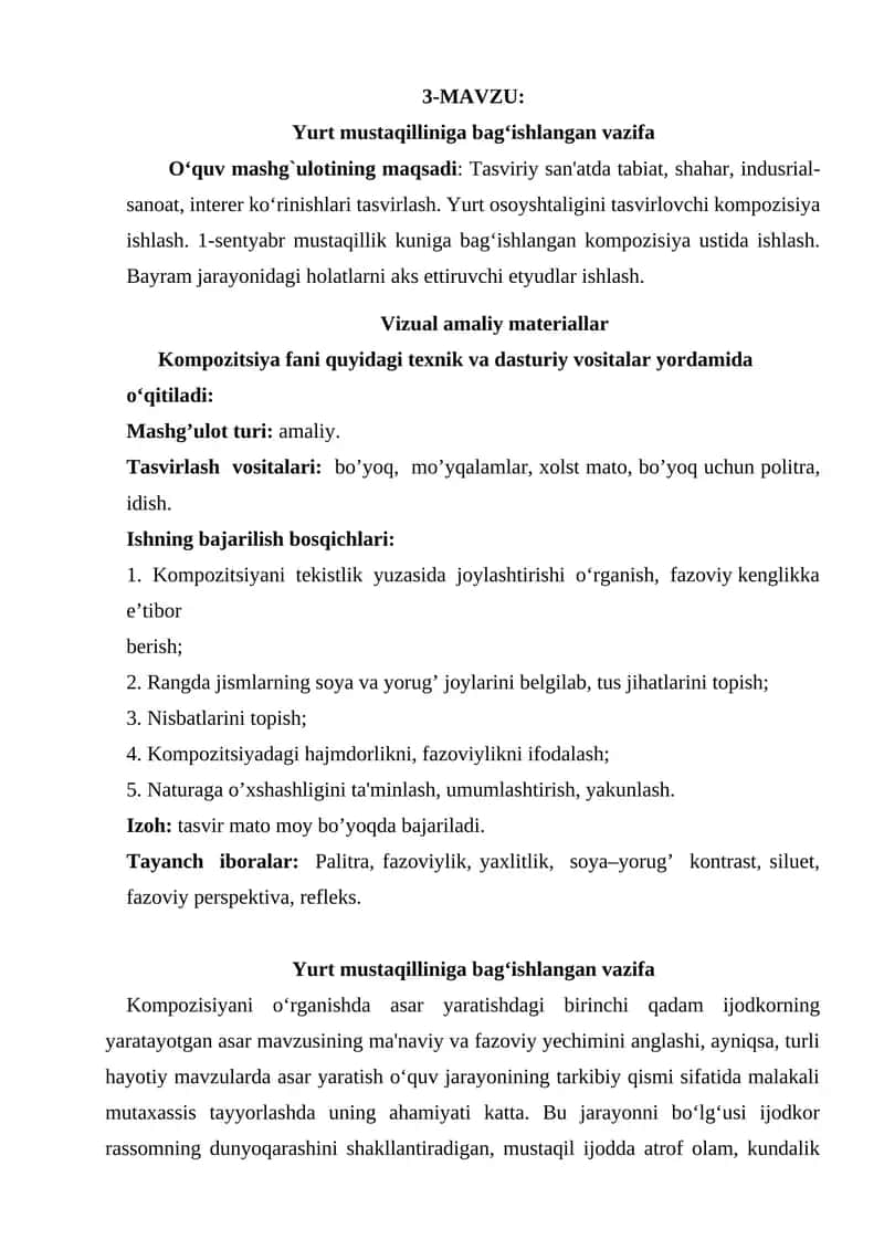 Yurt mustaqilliniga bag‘ishlangan vazifa 1