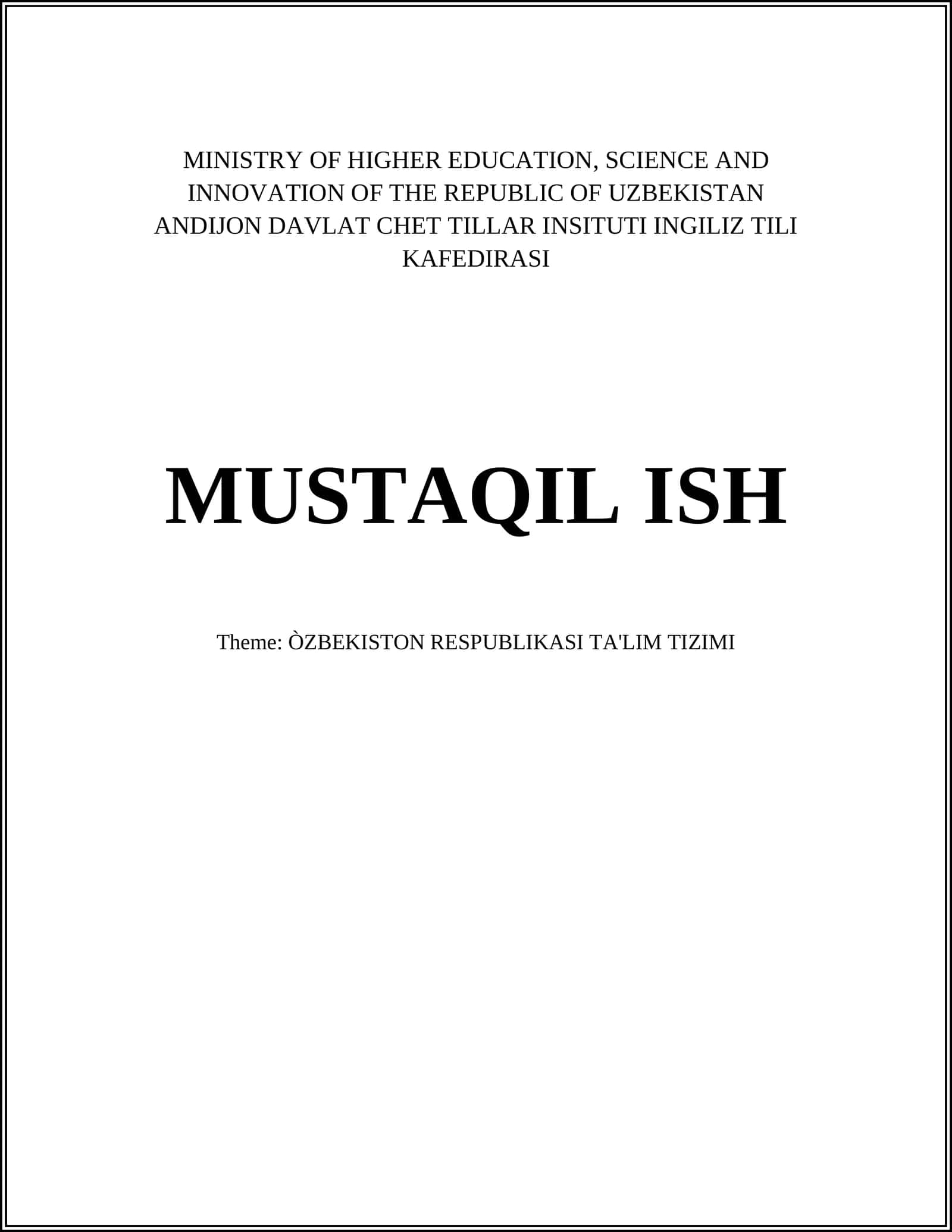 O'ZBEKISTON RESPUBLIKASI TA'LIM TIZIMI 1
