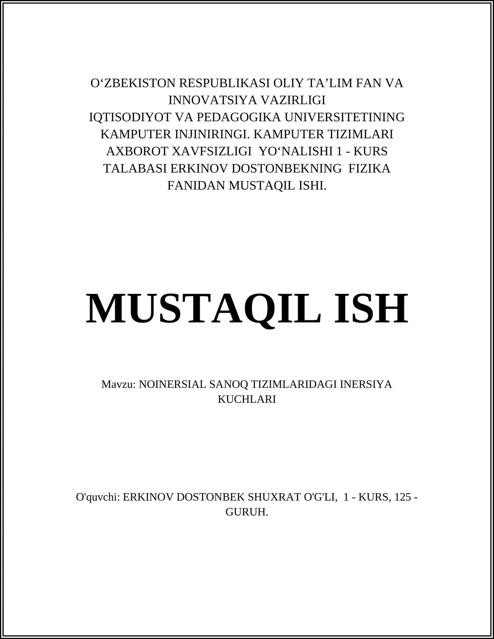 Inersial va noinersial sanoq tizimlari 1