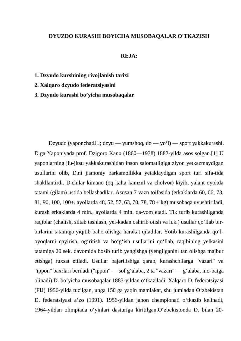 Dzyudo Kurashi Boyicha Musobaqalar O'tkazish 1